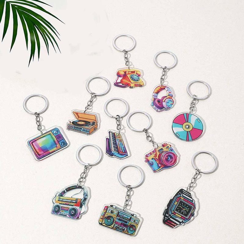Retro Vintage Acrylic Keychain Set with Classic Electronics Designs