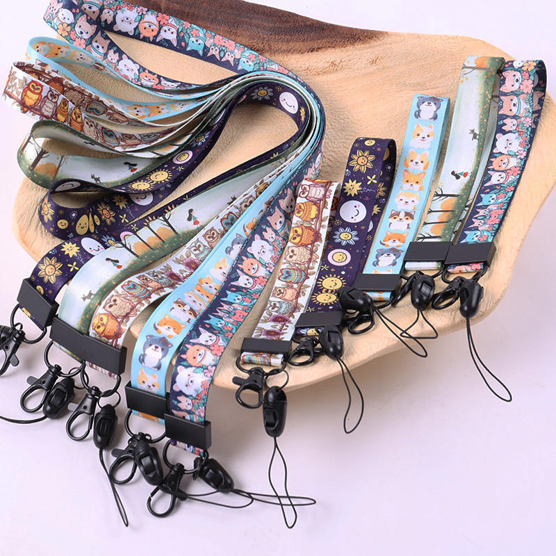 Cute Cartoon Heat Transfer Printed Phone Lanyard with Detachable Lobster Clasp