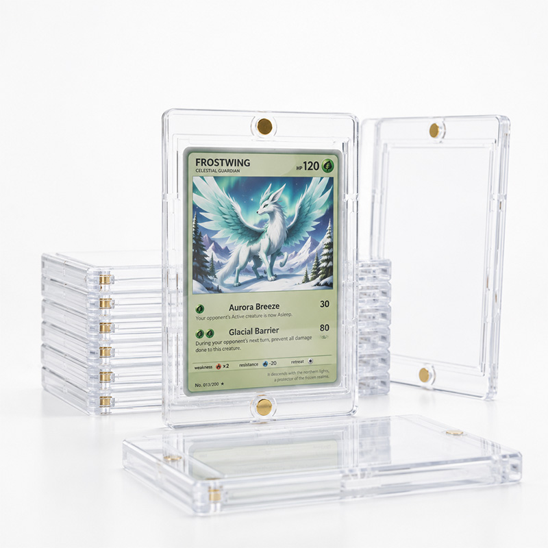 Magnetic Transparent Trading Card Display Stand with Protective Case Design