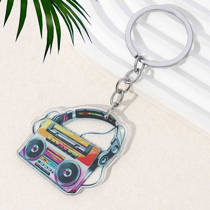 Retro Vintage Acrylic Keychain Set with Classic Electronics Designs