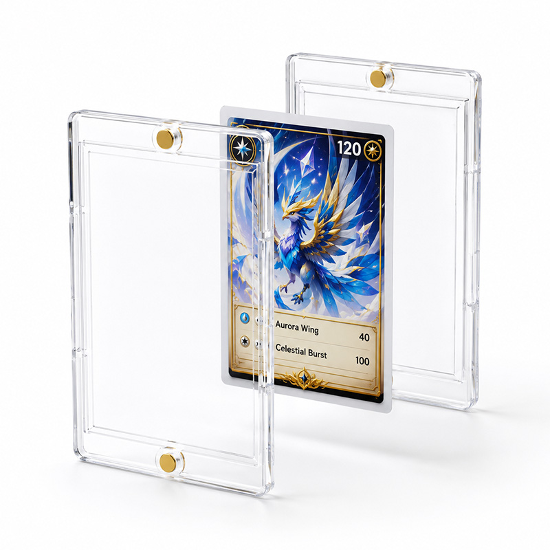 Magnetic Transparent Trading Card Display Stand with Protective Case Design